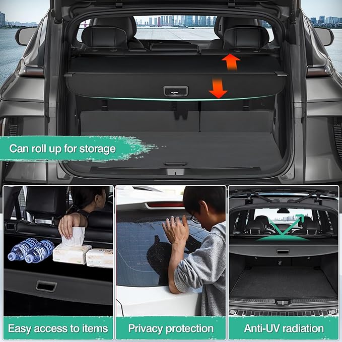 Powerty Retractable Cargo Cover for 2023-2025 Cadillac Lyriq, Canvas Texture Trunk Cover Privacy Screen Rear Security Shade for Lyriq Accessories