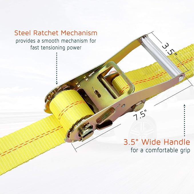 Trekassy Car Tie Down Straps for Trailers, 2 Inch x 96 Inch Heavy Duty Car Hauler Ratchet Straps, 4 Pack Axle Straps, 10,000lbs Break Strength