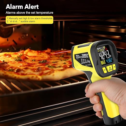 Infrared Thermometer Gun, TEMIRUP Digital Laser Thermometrer Temperature Gun with Probe, -40°F to 1472°F, IR Temp Gun with Color LCD for Cooking, Pizza Oven, Griddle Grill, Adjustable Emissivity