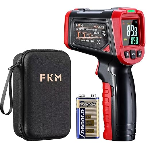 FKM Infrared Thermometer Gun,Non Contact Laser Thermometer Gun for Industrial,HVAC,Engine,Kitchen Cooking,Digital IR Temperature Gun -58°F~1112°F(-50°C~600°C) Adjustable Emissivity,Not for Human