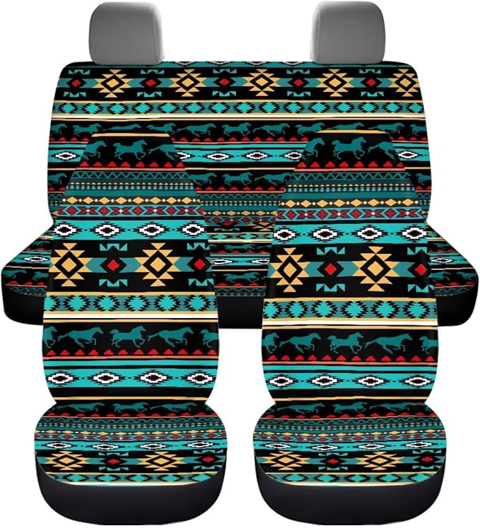 Dreaweet South Western Aztec Seat Covers for Cars Full Set,Native American Seat Cover with Steering Wheel Cover/Center Console Cover/Seatbelt Covers/Coaster/Gear Shift Cover/Handbrake Cover,Universal