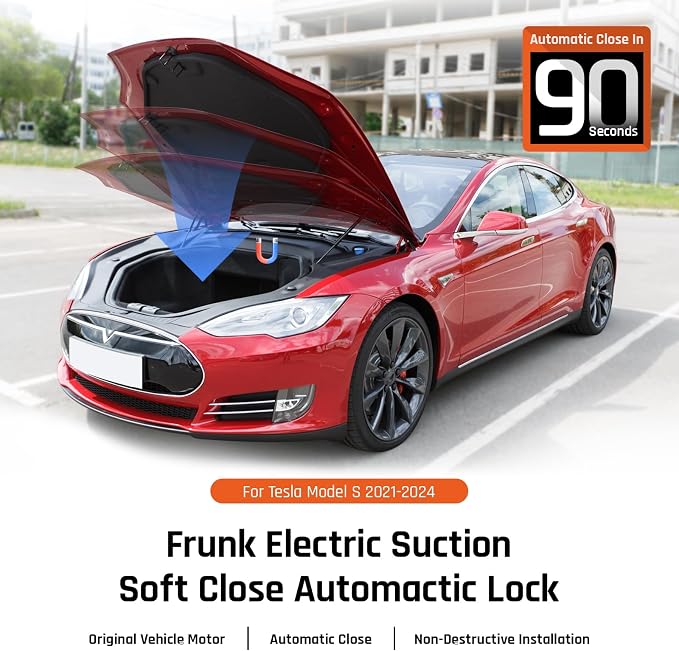 Electric Power Frunk Closer for Tesla Model Y 2021 2022 2023 2024 - Automatic Soft Closing Front Trunk Lock Hands Free Auto Close Easy Install Upgrade Accessory