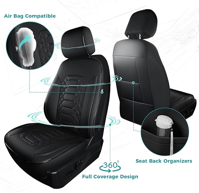 Seat Covers for Ford F150 2015-2026 SuperCrew & Ford F250 F350 F450 Super Duty 2017-2026 Crew Cab, Faux Leather Waterproof Pickup Truck Seat Covers (5 Seats) Interior Accessories