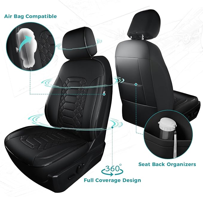 F150 Seat Covers Front Seats - Pickup Truck Seat Protectors for Ford 2015-2026 F150 SuperCrew & 2017-2026 F250/F350/F450 Super Duty Crew Cab, Durable Faux Leather Waterproo