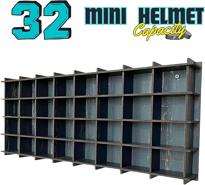 32 / 6 Color Mini Helmet Display Case,Mini Football Helmets,Football Helmet Display Case,Mini Football Helmet Organizer, (Old Black)