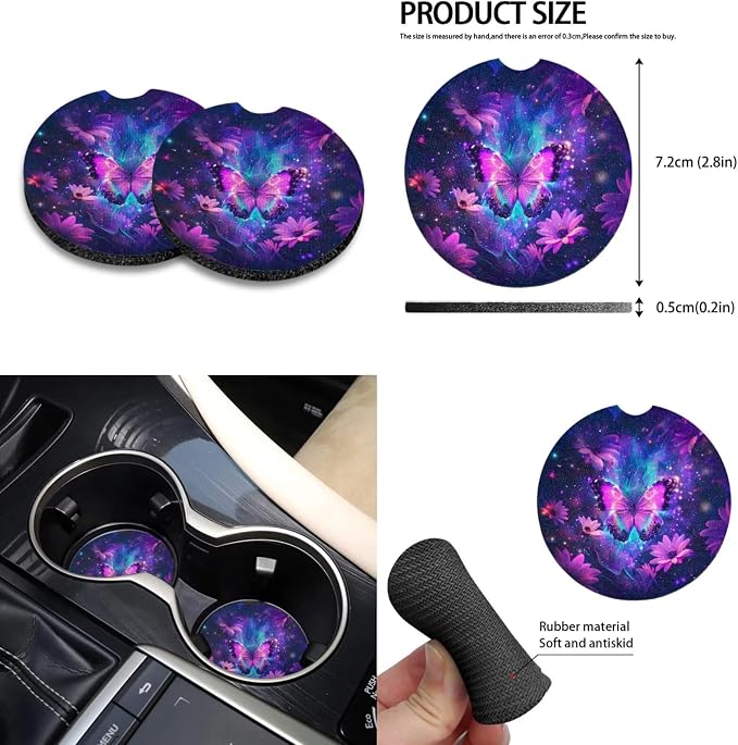 Howilath Purple Butterfly Flower Front Car Seat Covers Set of 10 Seat Protector with Steering Wheel Cover/Seatbelt Pads/Keychain/Armrest Cushion/Coasters Fit Sedan Truck Van