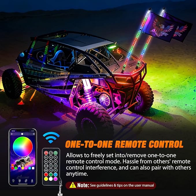 Nilight 2PCS 3FT RGB LED Whip Light and 6 PCS Rock Lights Combo Remote App Control w/DIY Chasing Patterns Stop Turn Reverse Modes Safety Antenna Whips for ATV UTV Polaris RZR Can-am Dune Buggy Jeep