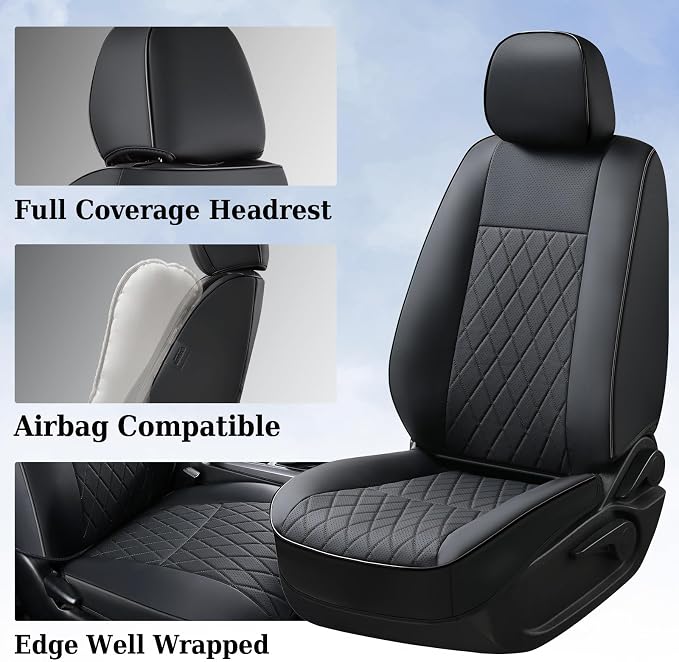 Coverado Tacoma Front Seat Covers, Car Seat Covers Custom Fit for 2016-2023 Toyota Tacoma Double & Crew Cab, Faux Leather Seat Covers Protector Tacoma Accessories (Black)