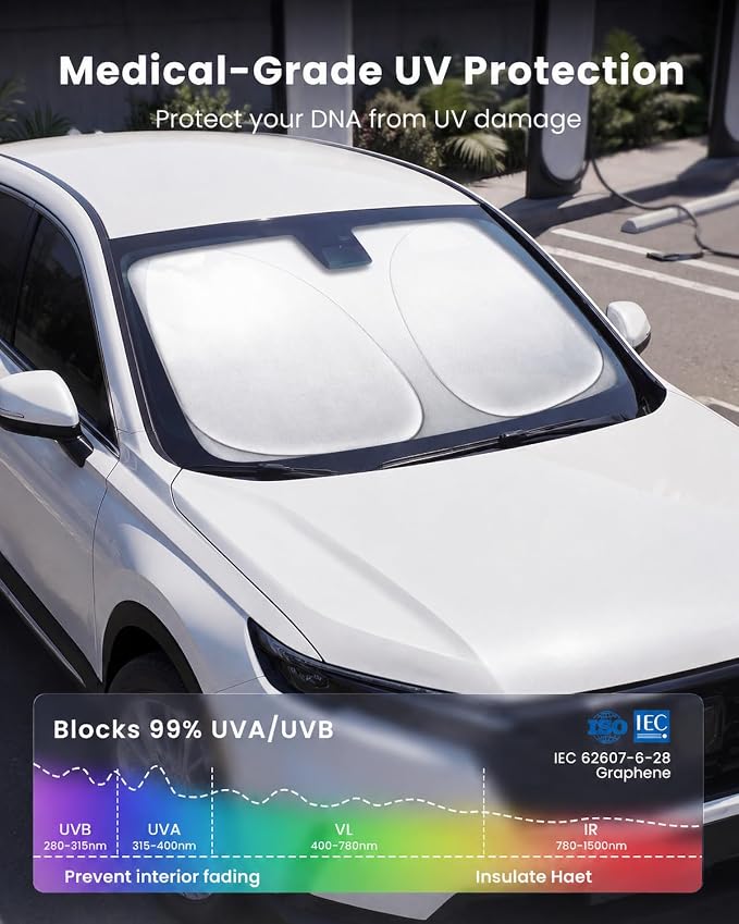 REEVAA 2026 3rd Pro Windshield Sunshade for 2023-2026 Honda CR-V | Dual-Layer Heat & Sun Defense, OEM Design | Foldable Sun Shade Car Accessories with Storage Bag