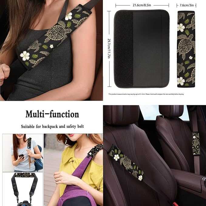 13 Pcs Tribal Sea Turtle Car Seat Covers, Hawaii Tortoise Plumeria Front and Rear Split Bench Seat Covers for Cars, Tropical Frangipane Flower Cup Mat Armrest Pad