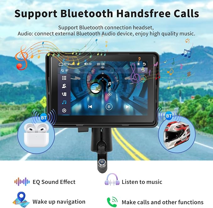 Podofo Upgrade Motorcycle GPS Wireless Apple Carplay/Android Auto Waterproof Car Stereo, 5" IP67 Waterproof IPS Touchscreen with Dual Bluetooth,Navigation/Siri/Goog-le for Motorbike
