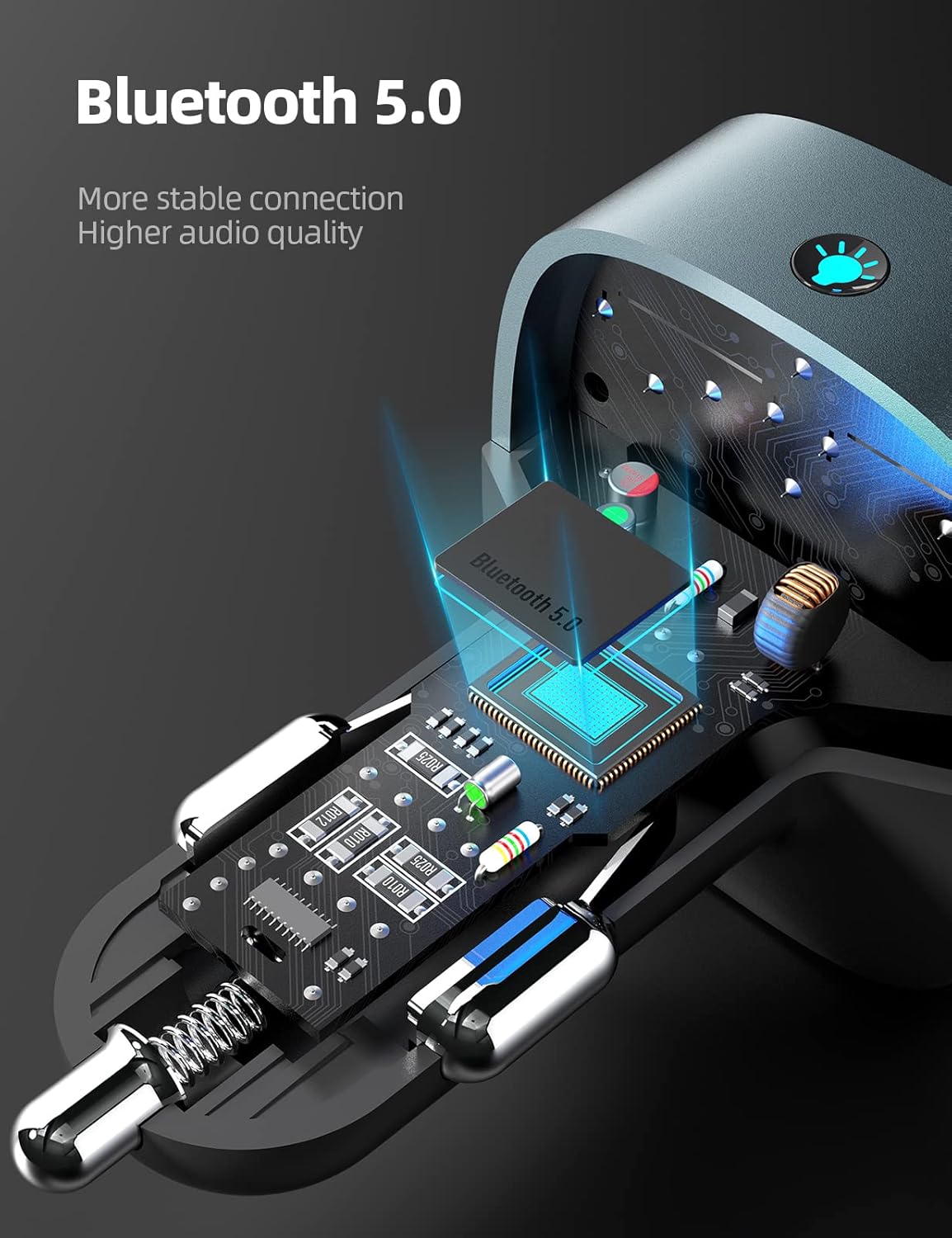 Nulaxy Bluetooth FM Transmitter for Car,Bluetooth Car Adapter with Dual USB Charging Car Charger MP3 Player Support TF Card & USB Disk,Hands-Free Calling,7 Colors Led Backlit Light-Gray