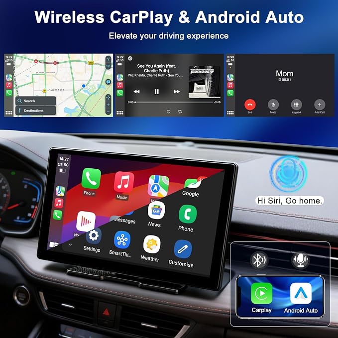 9" Upgraded Wireless Carplay Screen For Car, Built-in Apps Net-flix Youtube Tiktok, Portable AI Magic Box For Apple Car Play & Android Auto Screen With HD Backup Camera, Voice Assistant , OTA Updates