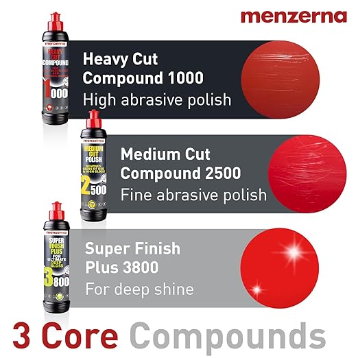 Menzerna Polishing Set 16oz – HCC1000, MCC2500 & SFP3800 | 3-Step System incl. 3 Matching 6-Inch Pads for Scratch Removal, Swirl Elimination & Mirror-Like Finish