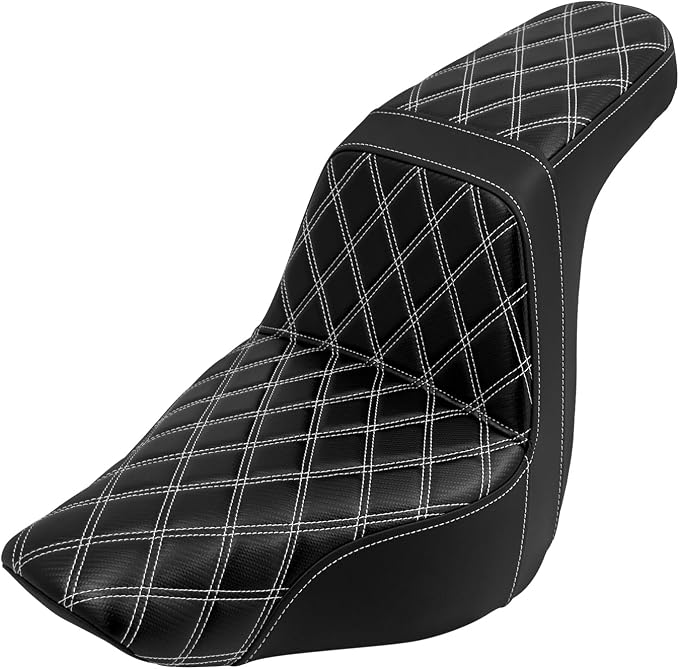 One-Piece Driver Passenger Seat Motorcycle 2-Up Seat Fit for Harley Sport Glide FLSB Low Rider FXLR FXLRS FXLRST 2018-later (White Stitching)