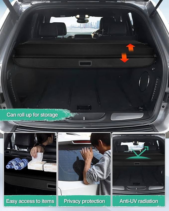 Powerty Cargo Cover for 2014 2015 2016 2017 2018 Jeep Cherokee Accessories Trunk Cover Retractable Trunk Shielding Shade Cargo Luggage Cover No Gap (Not for Jeep Grand Cherokee or Latitude)