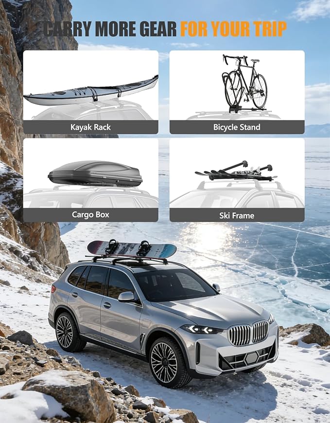 KINGGERI 330lb Lockable Roof Rack Cross Bars Compatible with BMW X5 G05 2019-2026 with Flush Side Rails, Heavy Duty Rooftop Aluminum Roof Rails Crossbars Cargo Anti-Theft Luggage Accessories