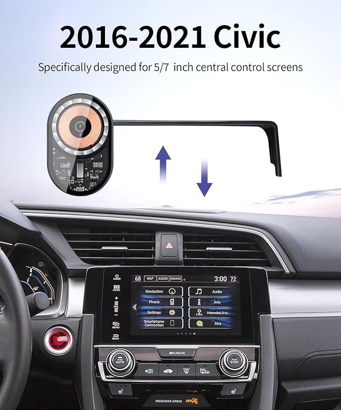 Wireless Charging car Phone Holder for Honda Civic 2016-2021 Accessories 5/7 inch Screen Fixed Clip,360° Rotation car Phone Mount Compatible with MagSafe