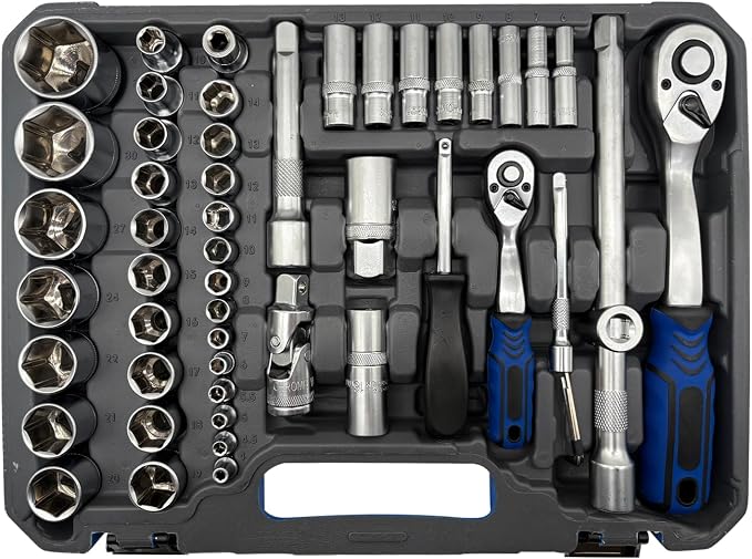 108 Pcs 72-Tooth Ratchet Socket Set, 1/2" & 1/4" Drive Set | Automotive Tool Set for Car Repair - Heat-Treated Alloy Steel The Latest Technology Metric Car Tool Set