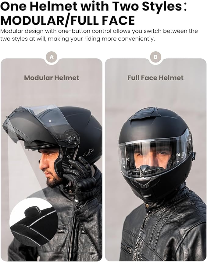 ILM 159BT Bluetooth Modular Motorcycle Helmet 2-3 Riders Intercom Full Face Flip up Casco DOT with Face Mask (MatteBlack, 2XL)