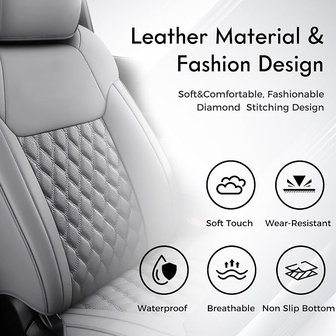 Huidasource for Toyota Tundra Seat Covers, Trucks Front & Rear Leather, Waterproof Truck Tundra Seat Covers 2014-2021 CrewMax Pickup Truck (Full Set/Gray)