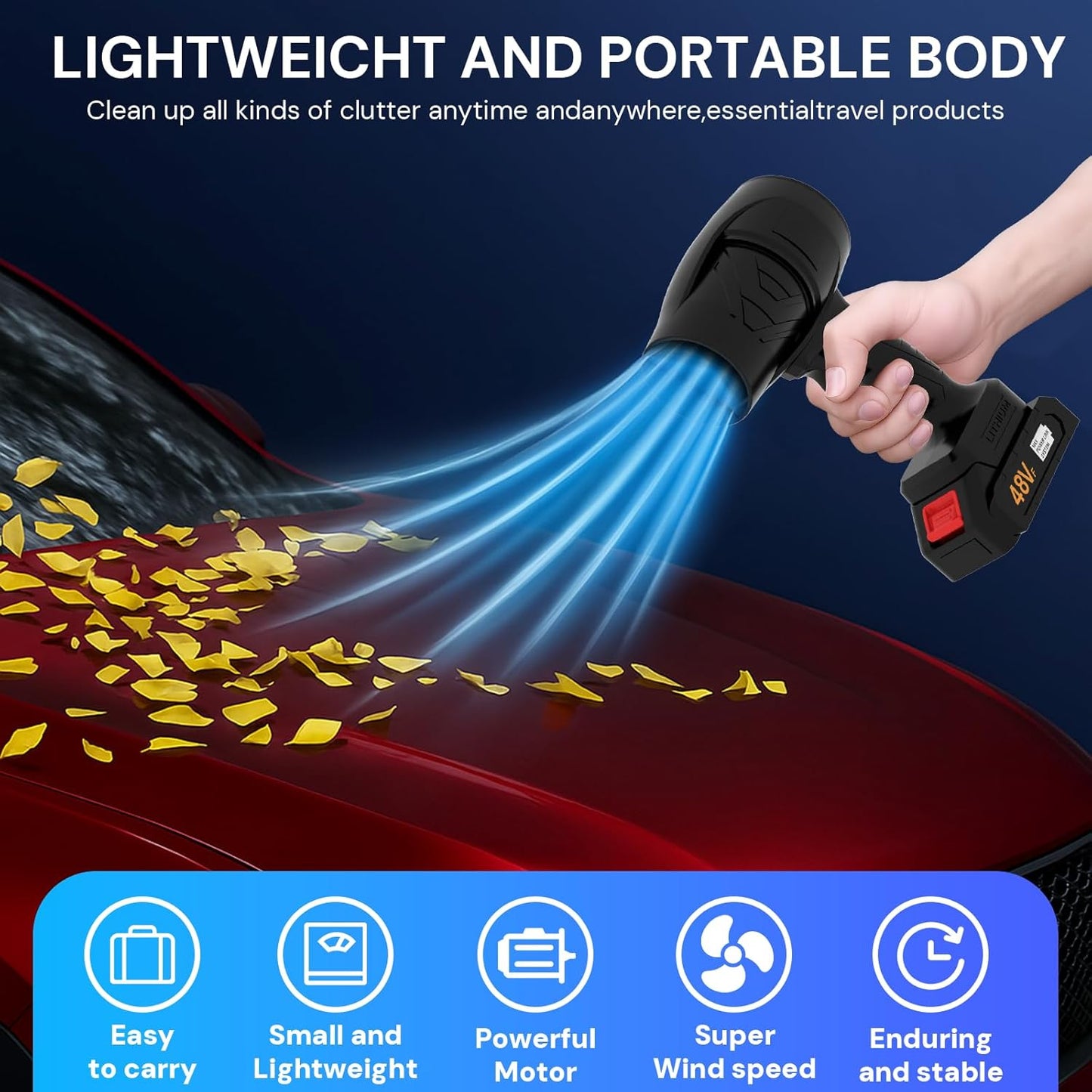 Turbodry 13000RPM Cordless Car Dryer & Turboglass Blower – Dual Batteries, Fast Charging, Lightweight Air Blower for Patio Lawn Care Blowing Leaves Dust Snow Cleaning Camping Automotive