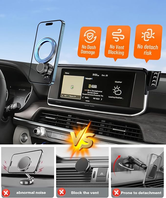 Magnetic Car Phone Mount for 2019 2020 2021 2022 KIA Telluride Accessories, for MagSafe Strong Magnets Cell Phone Holder 10.25-Inch Screen Cradles, with Portable Phone Gripper 360° Rotation