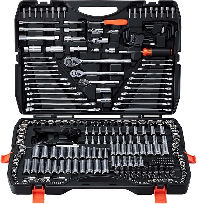 VEVOR Mechanics Tool Set, 308-Piece Mechanic Tool Kit, 1/4 in, 3/8 in, and 1/2 in Drive, SAE and Metric Socket Set, Wrenches, Screwdriver Bits, Accessories, and Storage Case, for Automotive Repair