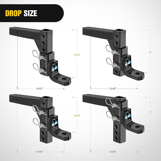 Nilight 8-Position Adjustable Trailer Hitch Ball Mount Fits 2 Inch Receiver with 5/8" Pin Lock 7500 lbs 9-1/2" Drop 8-1/4" Rise 1" Hole Hitch for Trailers Boats Pickups RV