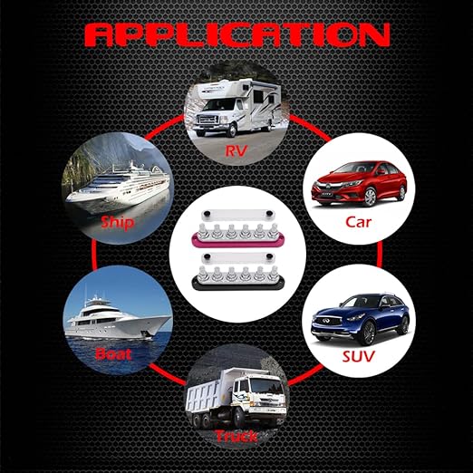 6 x M10 (3/8") Studs Power Distribution Block Bus Bar 12V, Ampper 7" HD 300A Marine BusBar Battery Distribution Block W/Cover for Car Boat Solar (Red)