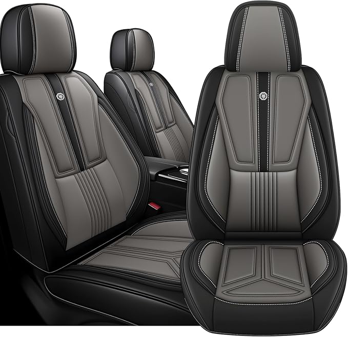 Arazi Fit for 90% of Mercedes-Benz Seat Covers, 360° Full Wrap Original Seat Cover, Waterproof Nappa Leather Seat Covers with Big Space Storage Pocket Seat Protector（2 Seats Standard, Black&Gray）