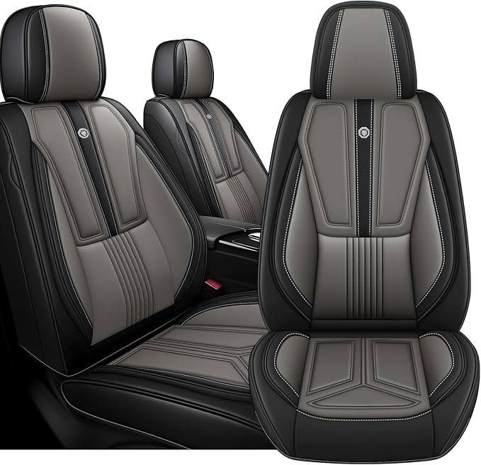 Arazi Fit for 98% of Mazda Seat Covers, 360° Full Wrap Original Seat Cover, Waterproof Nappa Leather Seat Covers with Big Space Storage Pocket Seat Protector（2 Seats Standard, Black&Gray）