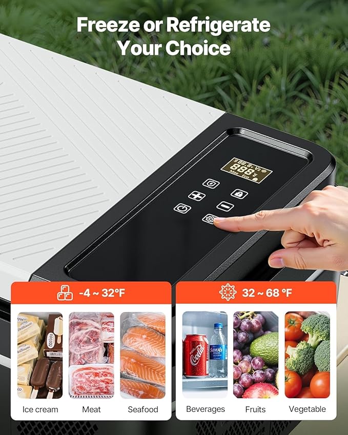 VEVOR Car Refrigerator, DC 12/24V AC100-240V Compressor Electric Cooler, -4°F to 68°F Car Fridge with APP Control, 23 QT Cars Freezer for RVs, Campsites, Boats, Camping, Fishing, 45W Portable Freezer