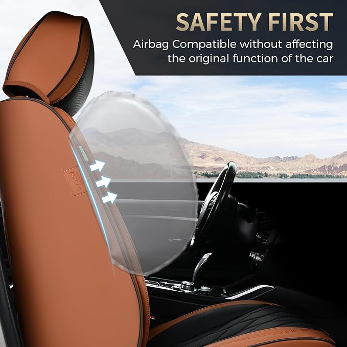 FLORICH Automotive Seat Covers Leather Seat Covers Front Seat Driver Seat Covers with Lumbar Support Luxury Car Seat Covers Waterproof Seat Cushion Universal Fit for Most Cars Trucks SUV, Brown&Black
