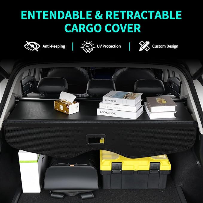 Tecoom Cargo Cover fit for Chevy Blazer Accessories 2019-2024, Retractable Rear Trunk Cover Luggage Security Shade, Anti-Peeping Privacy Screen Protector, Carbon Fiber Texture