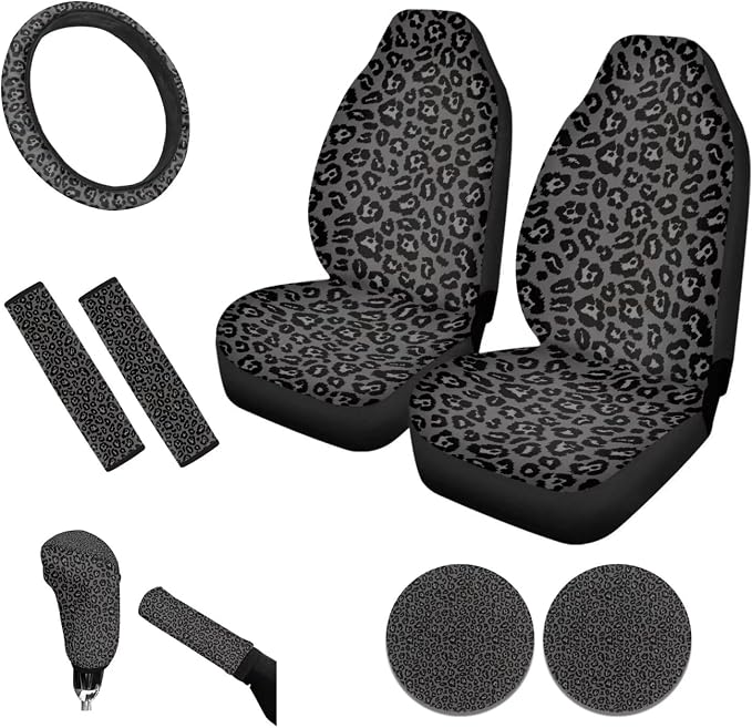 Tupalatus Spotted Print Car Seat Covers Set of 9,Car Hand Brake Cover,Gear Shift Knob Cover,Seat Belt Pads,Car Coaster,Steering Wheel Cover Universal Fit for Car Truck SUV