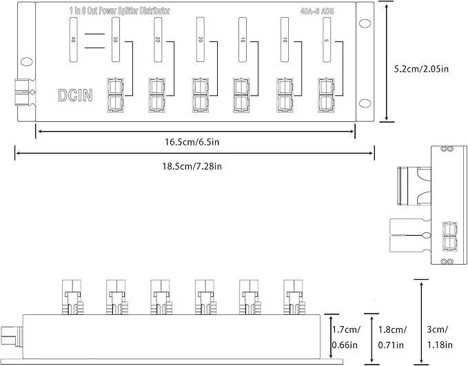 1 in 6 Connector Power Divider Power Board 40Amp Power Pole Distribution Block Module Powerpole Distribution Block.