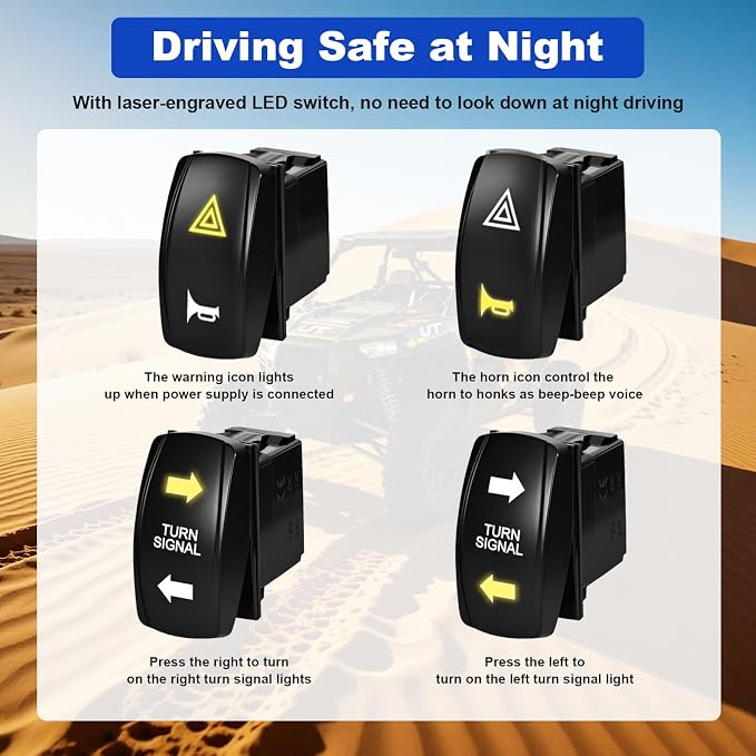 UTV Turn Signal Kit with 2 Rocker Switch and Dual Row 12 LED Beads Amber Light