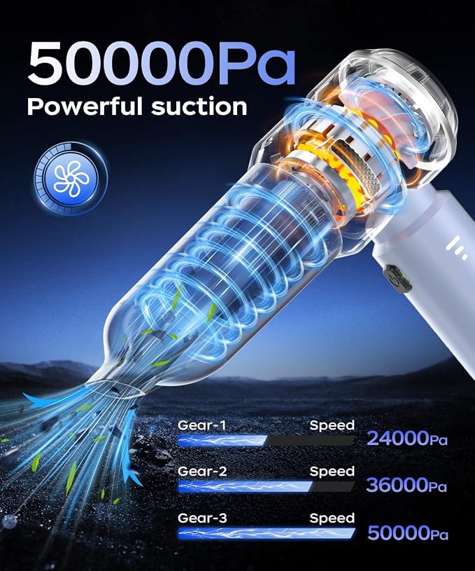 VNOST Car Vacuum,3 Suction Modes,Portable Mini Cordless Cleaner with 50000pa Suction Power,Type-C Charge,Handheld Vacuum for Home,Car,Birthday Gifts for Men Dad Husband(Blue)