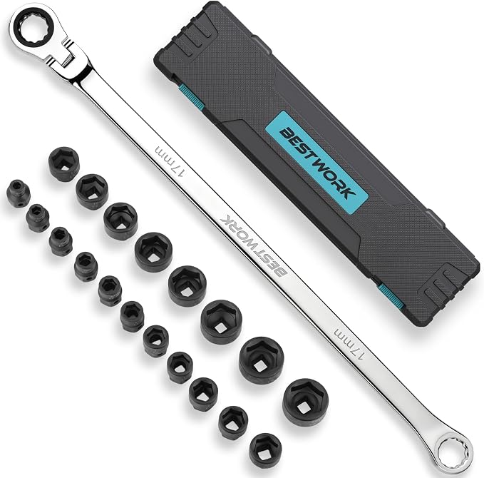 Extra-Long Flex Head Ratchet Wrench & 19 Pcs 3/8" Low Profile Impact Socket