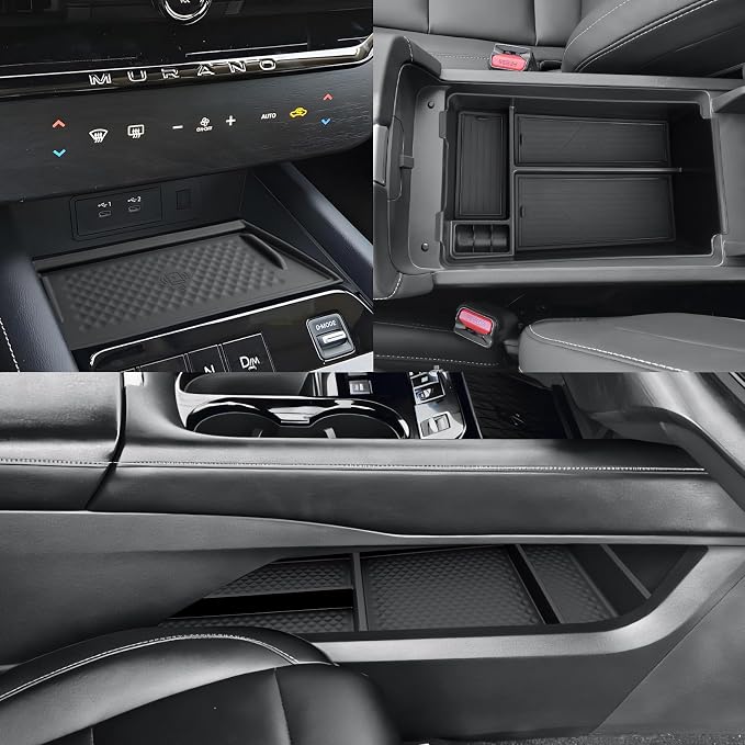 CDEFG 4Pcs for 2025 2026 Murano Center Console Organizer for 2025 2026 Murano Accessories Middle Console & Lower Console Organizer Tray Armrest Storage Box & Wireless Charging Cover