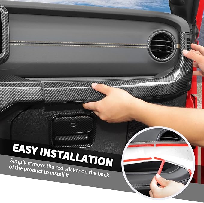 Jimen Fit for Jeep Wrangler JL JLU Gladiator JT 2024-2025, 15PCS Carbon Fiber Interior Kits - Dashboard Navigation Screen Trim, Dash Air Vent Ring, Window Button Panel, Headlight Switch Frame