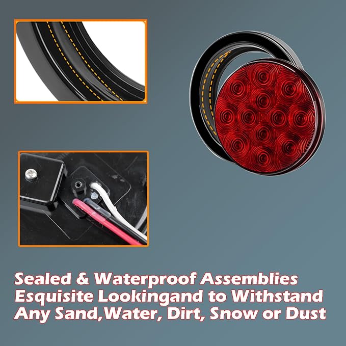 fouwick 4.2 Inch Round Amber LED Trailer Marker Lights, 12-LED IP65 Waterproof Side Marker Lights, 12V Led Lights for Truck, Turn Signal Indicator Light for Trailer, Boat, Tractor (2 Pack)