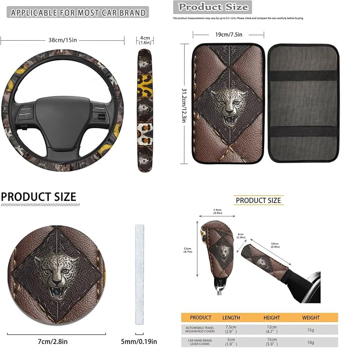 Lotusorchid Leopard Print Automotive Seat Covers Full Set, Removable Car Front and Back Seat Covers and Car Shift Knob Cover, Universal for Most Vehicles, Truck, SUV