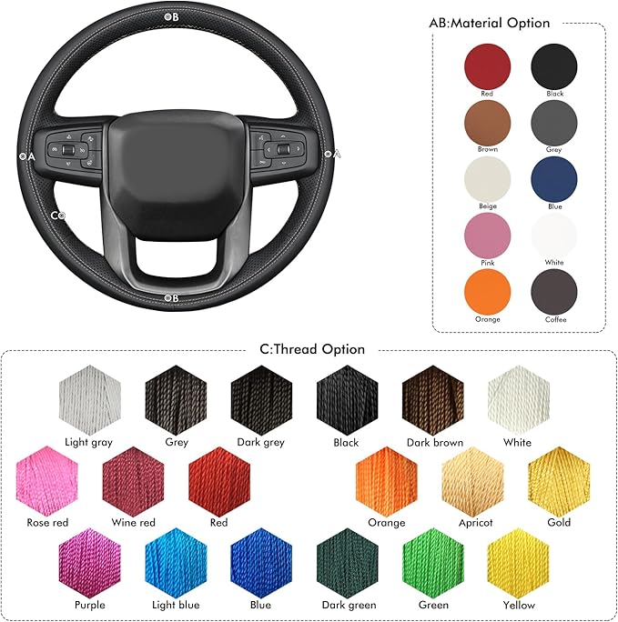 MEWANT Hand Stitch 3D Style Steering Wheel Protector Wrap Cover for GMC Sierra 1500 2019-2023/Sierra 1500 Limited 2022/Sierra 2500 2020-2024/Sierra 3500 2020-2024/Yukon 2021-2023
