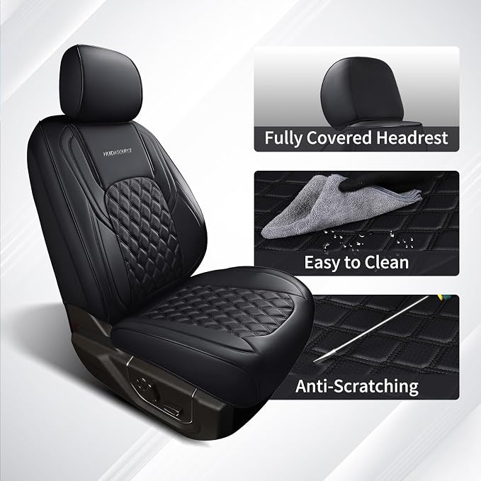 Huidasource for Chevy Silverado 1500 Seat Covers, Silverado Seat Covers Leather, GMC Sierra Pickup 1500 2007-2013&2019-2025, 2500HD 3500HD 2020-2025 Crew Double Extended Cab(Full Set/Black)