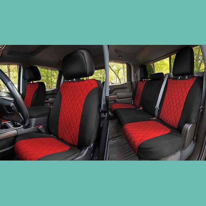 FH Group Custom Fit Car Seat Covers Specifically Made for 2019-2023 GMC Sierra 1500 2500HD 3500HD SLT AT4 Denali - Ultraflex Neoprene Water Resistant Automotive Seat Covers - Full Set Red