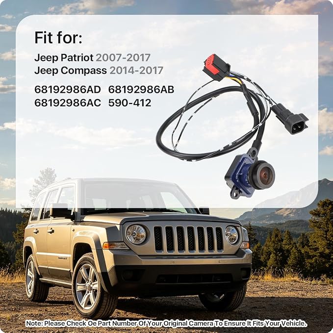 68192986AD Rear View Camera Replacement for Jeep Patriot 2007-2017 & Jeep Compass 2014-2017, OE Backup Cam Replaces 68192986AB, 68192986AC by GreenYi