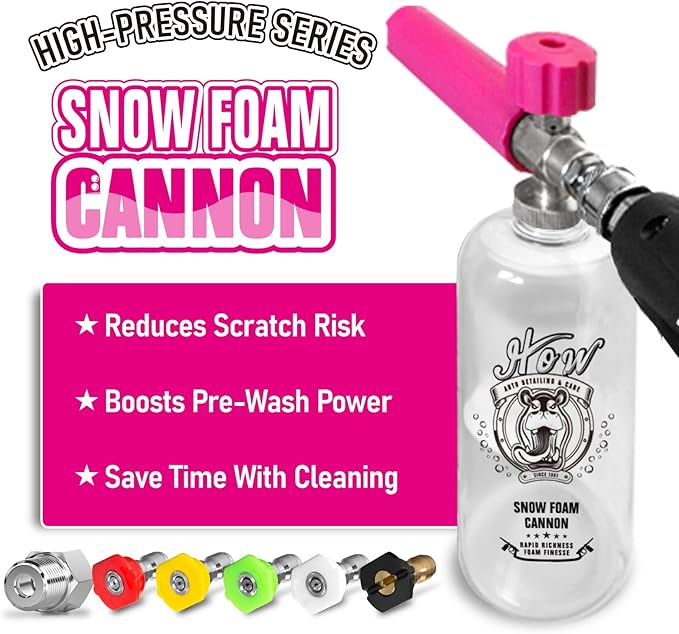 H.O.W DETAILING Short Pressure Washer Gun Kit with 1L Snow Foam Cannon, Foam Gun Car Wash Sprayer, 5 Nozzle Tips & 1/4'' Quick Connector