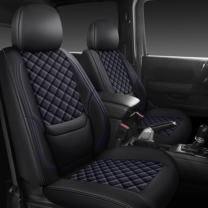 Wrangler Seat Covers 2007-2017 Full Set, Waterproof Leather Interior Sets with Lumbar Support Custom Fit for Jeep Wrangler JK 4 Door Unlimited Sahara/Sport/Rubicon X 392 Willys, Black Blue